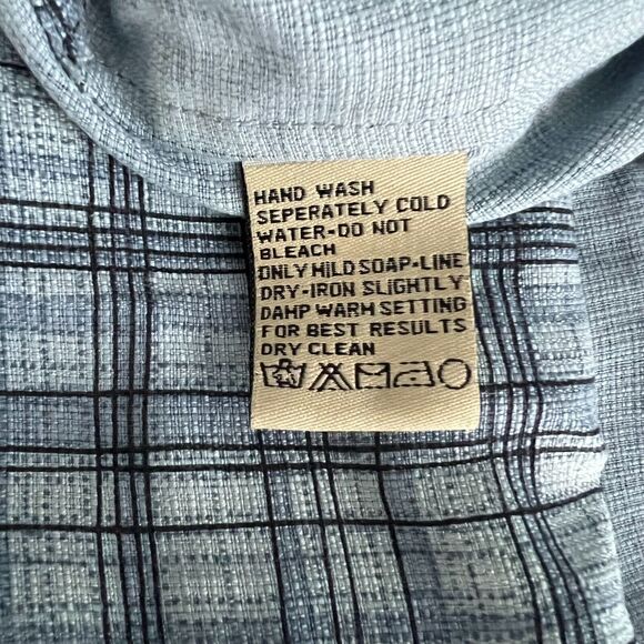 Pussers Island Reserve Shirt Mens Large Aqua Blue Stitched Plaid Silk Camp SS - Picture 5 of 11